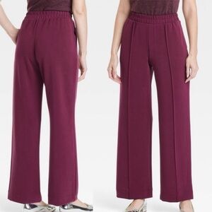 A New Day Petite Women's Burgundy Wide-Leg Pants Ponte Pant Lounge Pants